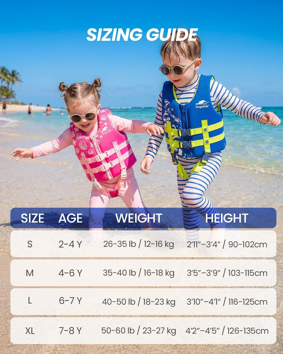 Gogokids Toddler Swim Vest, Kids Floaties 2-8 Years, 22-60 lbs