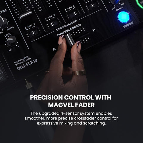 Pioneer DJ DDJ-FLX10 4-Channel Professional DJ Controller - Black Bundle with Laptop Stand, Headphones, and Austin Bazaar Polishing Cloth