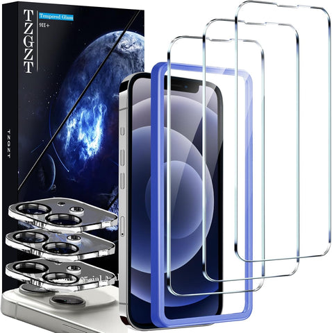TZGZT 3 Pack Screen Protector for iPhone 12, Tempered Glass, Case Friendly