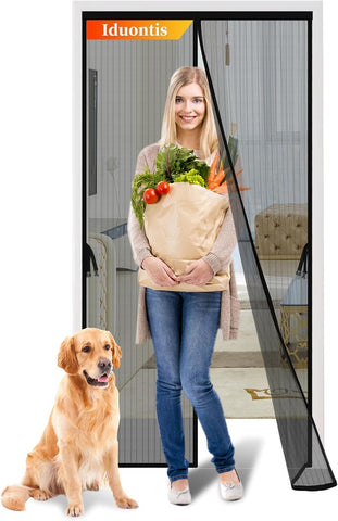 Iduontis Magnetic Screen Door - Fits Door Opening 36 x 82 in, Actual Screen Size 38"x83", Hands Free Mesh Partition,Heavy Duty Curtain Keeps Bugs Out, Frame Hook & Loop, Pet and Kid Friendly