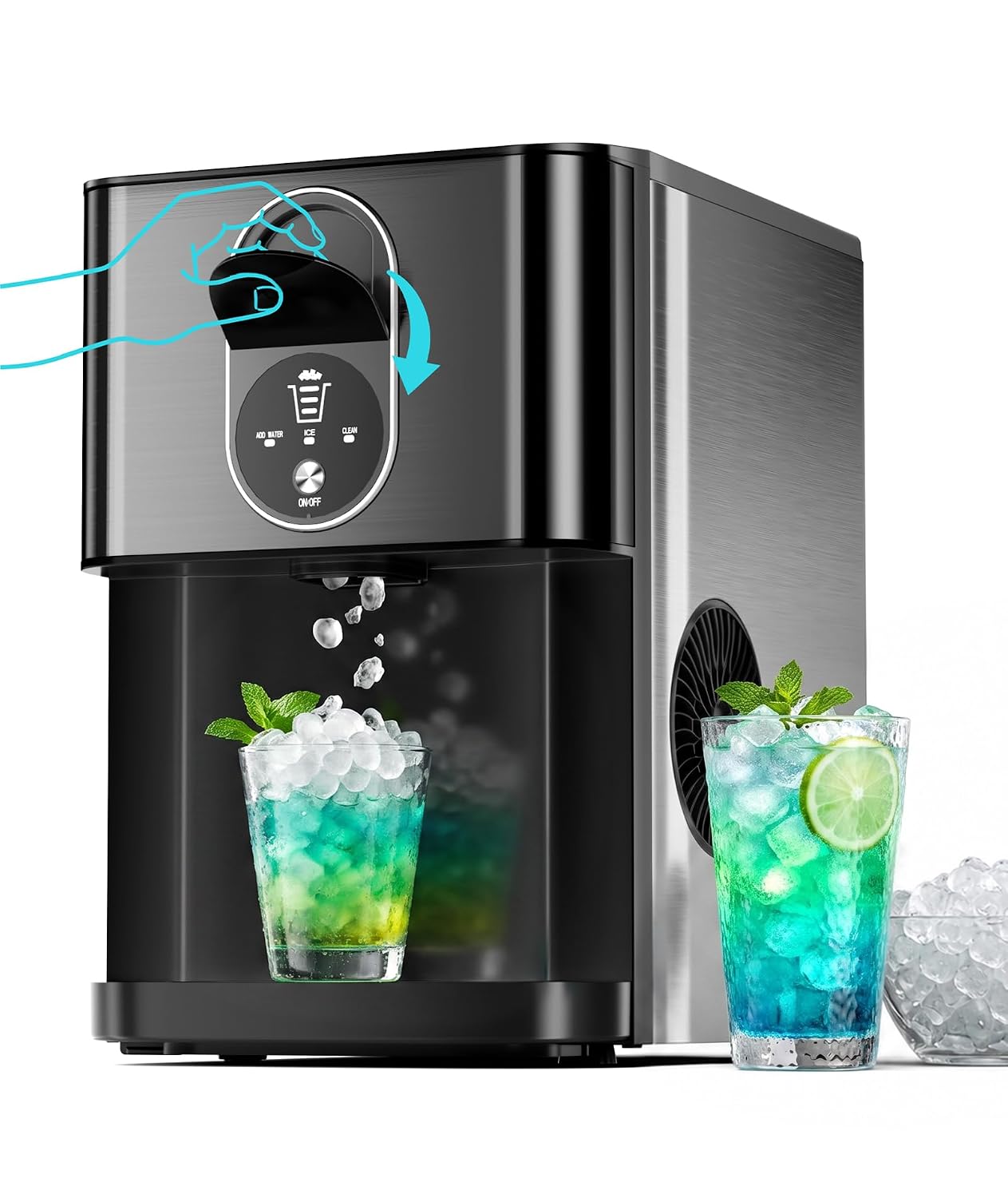 Kismile Countertop Nugget Ice Maker, 44Lbs/24H Self-Cleaning, Black