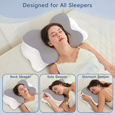 Cervical Neck Pillow, Memory Foam Pillow with Dual Height, Grey