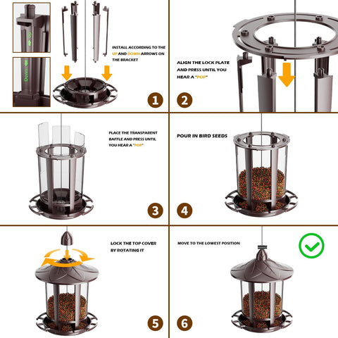 Birdream Bird Feeders for Outdoor Hanging, Assembly Required, 1-Min Easy Setup, Charming Castle Design, Attracting Cardinals Chickadees Goldfinches & Sparrows - Brown