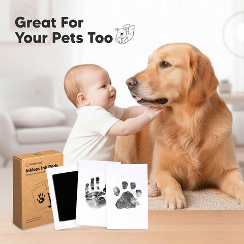 4pk Inkless Baby Hand and Footprint Kit, Mess Free Ink Pads (Jet Black, R)