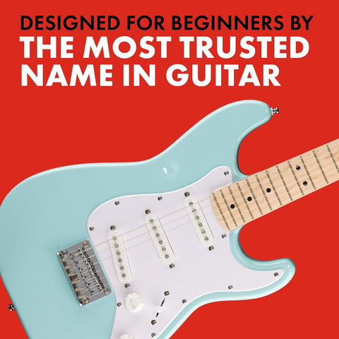 Fender Mini Stratocaster Beginner Electric Guitar Kit with Amp, Daphne Blue