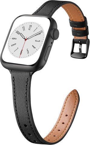 Charlam Slim Leather Band Compatible with Apple Watch Bands for Women 40mm 38mm 41mm 42mm 44mm 45mm 46mm, Top Grain Genuine Leather Strap Thin Wristband for iWatch Series 11 10 SE 9 8 7 6 5 4 3 2 1