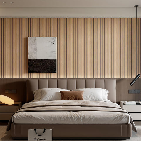 YU LI 3DH Peel and Stick PVC Slat Wall Panel 236"x15.75" Self-Adhesive Thick Faux Oak Wood Grain Wallpaper Panel 3D Soundproof Wall Panels for Walls & Ceilings