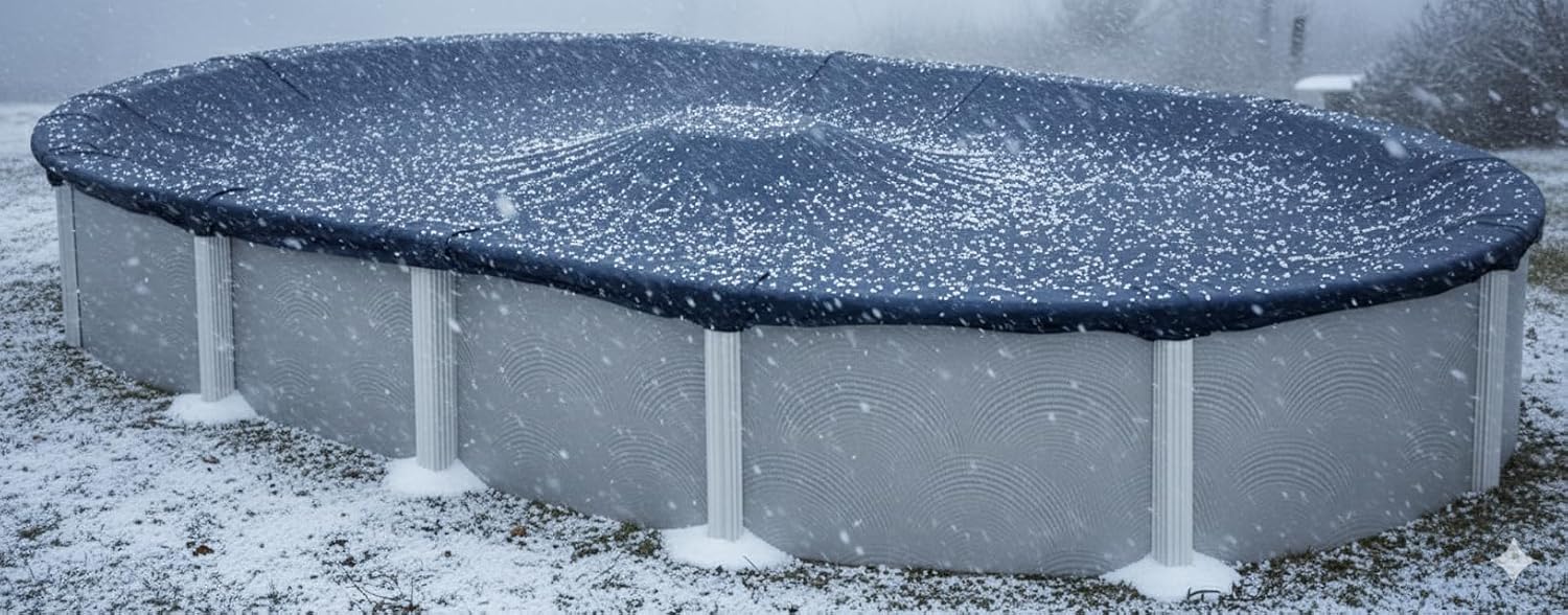 Winter Block Premium Winter Pool Cover for Above Ground Oval Pool, 12' x 18' Ft., Aboveground Pools Winter Cover, Heavy Duty, Includes Winch and Cable, UV Protection, Solid Blue