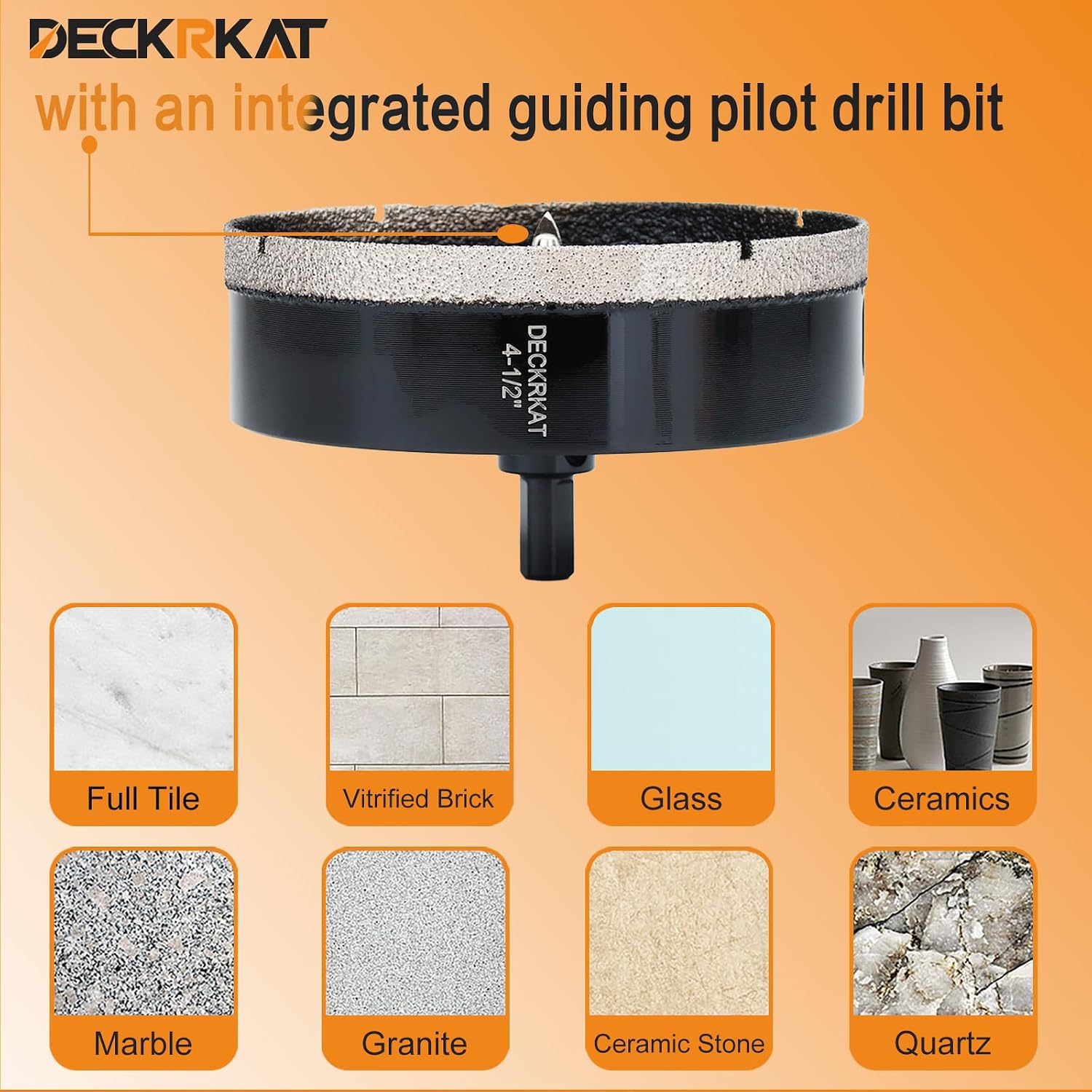 4-1/2 inch Diamond Hole-Saw Bits with Pilot Drill Bit -4-1/2" Diamond Tipped Tile Hole Saws with Guiding Bit Accurate Drilling for Porcelain Tile Ceramic Pottery Granite Stone Glass Bottles 115mm.