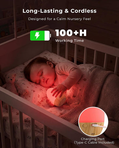 Night Light for Baby Nursery, Rechargeable Touch Egg Light with 17 Color Modes, Stepless Dimmable Baby Night Light for Breastfeeding & Kids Bedroom (Beech-1P)