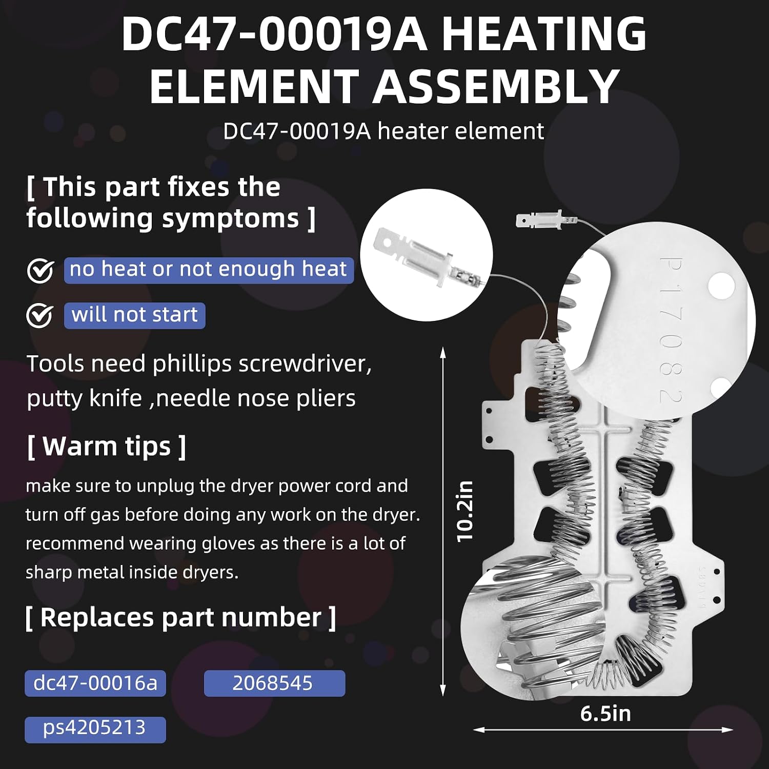 【Upgraded】DC47-00019A Dryer Heating Element for Samsung DV45H7000EW/A2 DVE50R5200W/A3 DV40J3000EW/A2 DV42H5000EW/A3 DVE50M7450W/A3 DV42H5200EW/A3 DV48H7400EW/A2 DVE50R5400V/A3 DV42H5200EP/A3