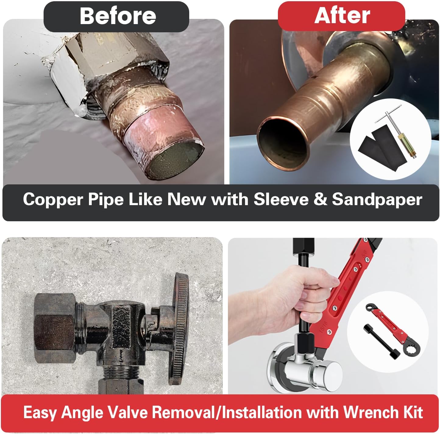Plumbing Tools with Angle Stop Wrench & Compression Sleeve Puller