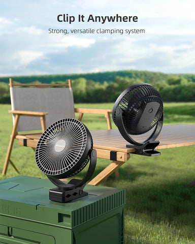 Koonie 8" Clip on Fan, 10000mAh Rechargeable Battery, Strong Airflow, Black