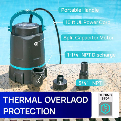 AQUASTRONG 1 HP Sump Pump 4500 GPH Submersible Water Pump for Water Removal