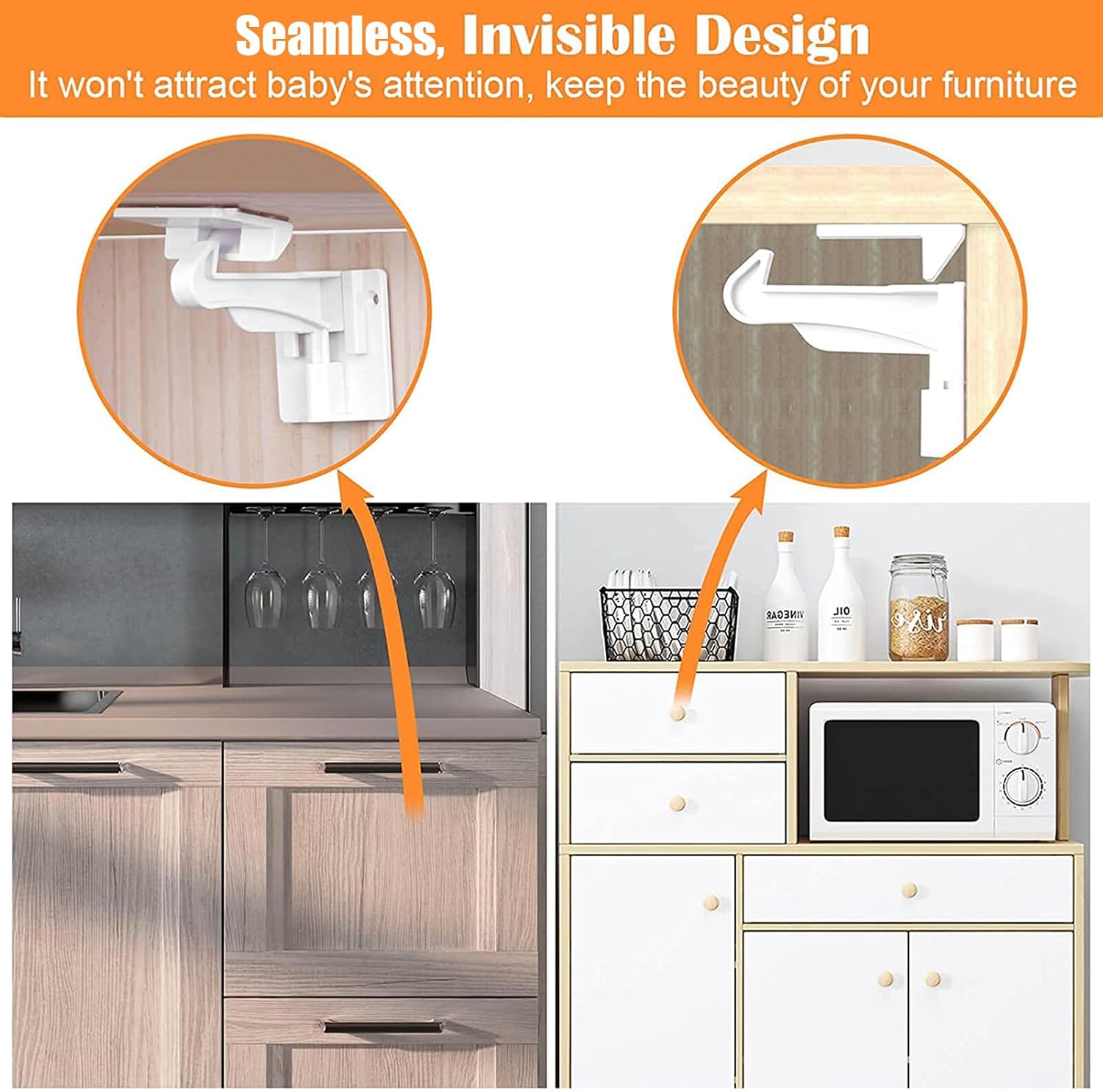 20 Pack Upgraded Version Cabinet Locks Baby Proofing, Children Proof Cupboard Drawers Latches, No Drilling or Tools Required for Installation, Works with Cabinets & Drawers, Adhesive Easy Installation