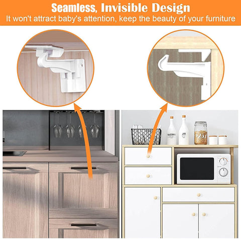 20 Pack Upgraded Version Cabinet Locks Baby Proofing, Children Proof Cupboard Drawers Latches, No Drilling or Tools Required for Installation, Works with Cabinets & Drawers, Adhesive Easy Installation