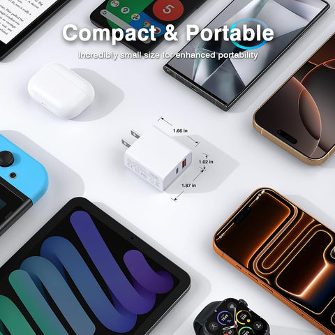 [2 Pack] 20W USB C Charger Block Fast Charging Dual Ports Adapter