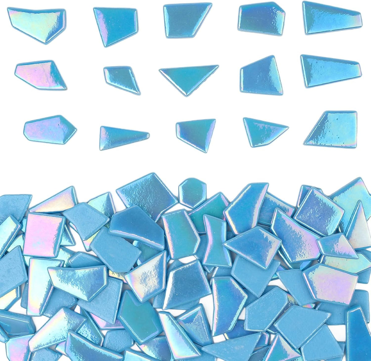 Youway Style 200g Iridescent Blue Glass Mosaic Tiles for Crafs Bulk