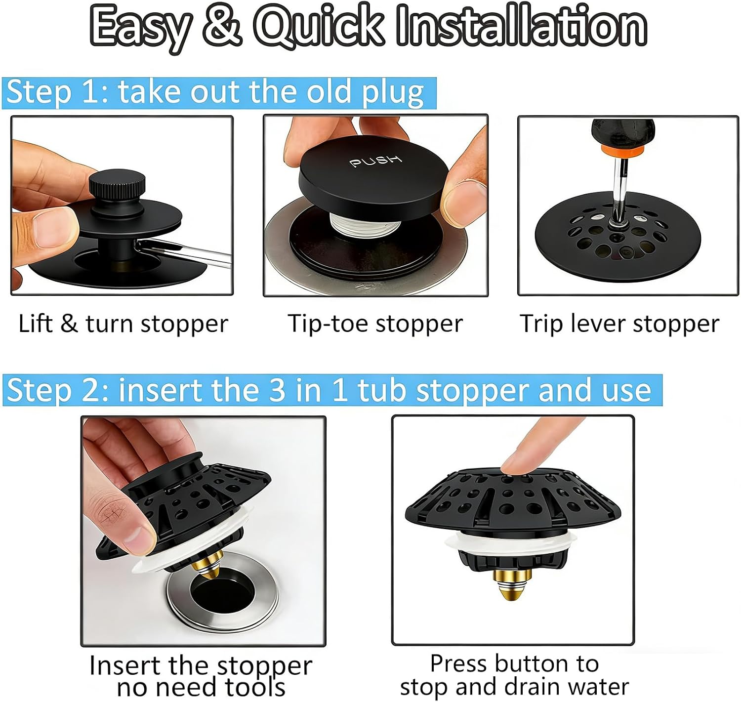 AzWzz Bathtub Drain Stopper,Pop Up Tub Stopper Plug with Hair Catcher Cover