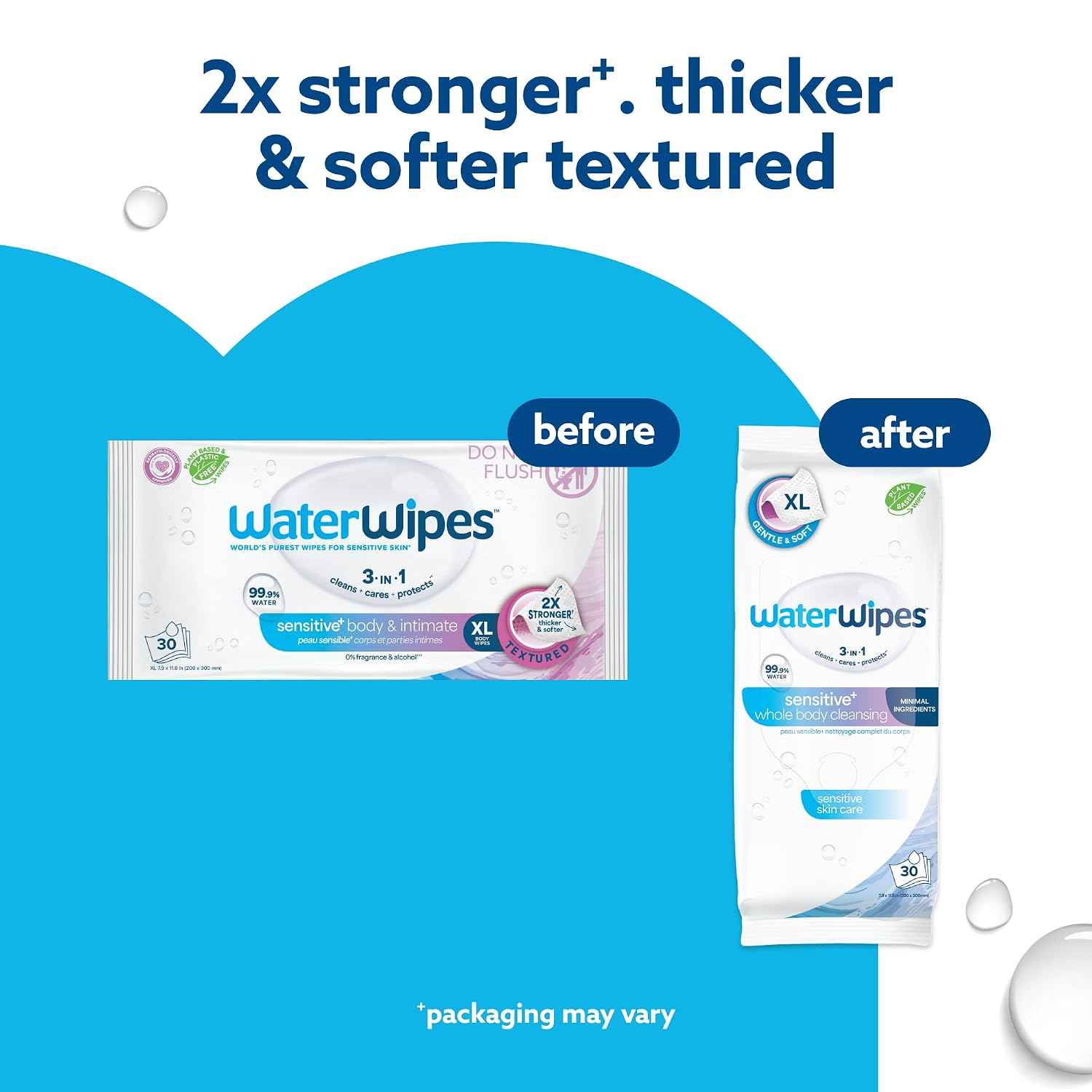 WaterWipes Sensitive Whole Body Cleansing Wipes, 99.9% Purified Water, XL Textured Wipes, Incontinence Care, Fragrance Free, 720 Count