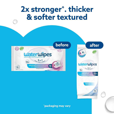 WaterWipes Sensitive Whole Body Cleansing Wipes, 99.9% Purified Water, XL Textured Wipes, Incontinence Care, Fragrance Free, 720 Count