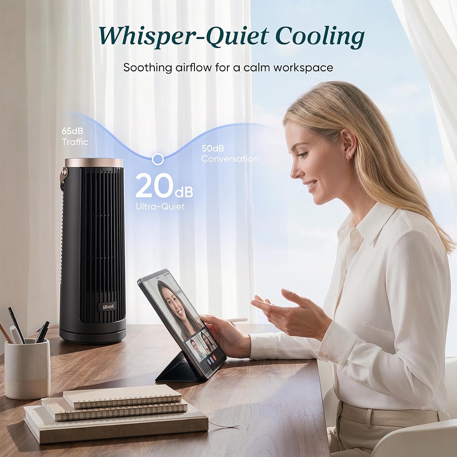 Levoit Windi Mini Pro Tower Fan for Bedroom, Portable Rechargeable Desk Fan