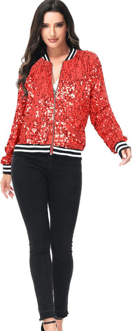 Anna-Kaci Womens Sequin Jacket Bomber Coat 1989 Slitter Outfit For Concert Party