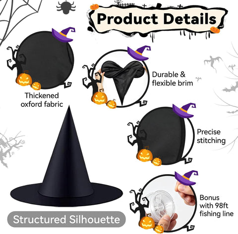 ZeeDix 12 PCS Halloween Witch Hats, Hanging Decor for Yard Porch Ceiling