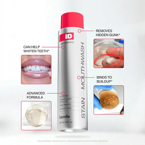 Hismile iD Stain Whitening Mouthwash, Gunk Removing Mouthwash for Fresh Breath, Hydrogen Peroxide Mouthwash to Promote Whiter Teeth, Peroxide Rinse with Essential Oils 237ml