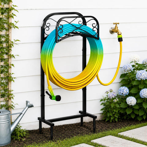 Gtongoko Garden Hose Holder for Outside 43" Heavy Duty Freestanding Water Hose Holder with 4 Stable Spikes Metal Hose Stand Holds Up to 150FT Hose & 44LB Detachable Hose Storage for Yard Lawn Patio