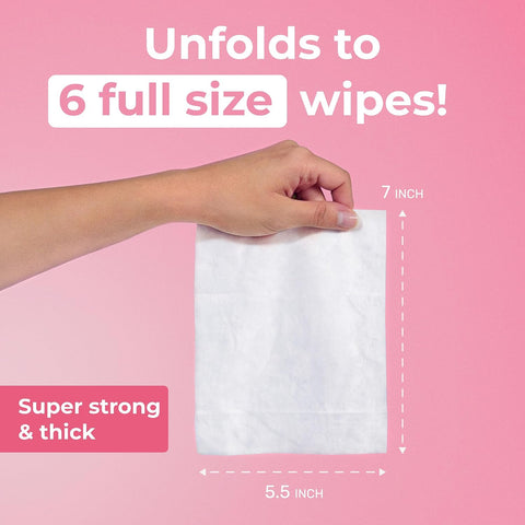 Impossibly Compact Travel Flushable Wipes - 99.5% Water and Aloe - Safe for Sensitive Skin - Travel Essentials for Adults & Kids, Rose, 8 Pack 48 Wipes