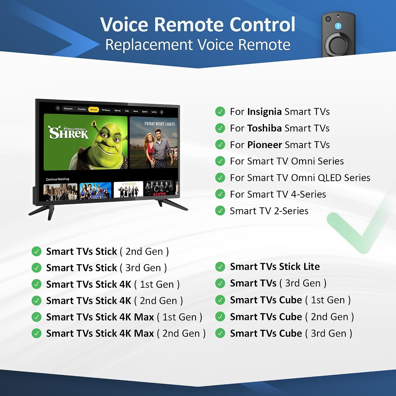 Replacement Voice Remote Fit for All Fire-Series TV Cube/FireStick, Compatible with FireStick 4K Max/4K/Fire Stick/Lite/HD, Fit for All Hisense, TCL, Insignia-Toshiba-Pioneer-Omni QLED Series
