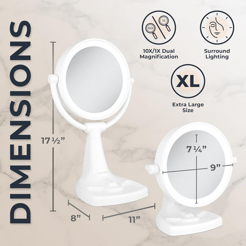 Zadro 11" Fluorescent Lighted Makeup Mirror with 10X/1X Magnification and Tray