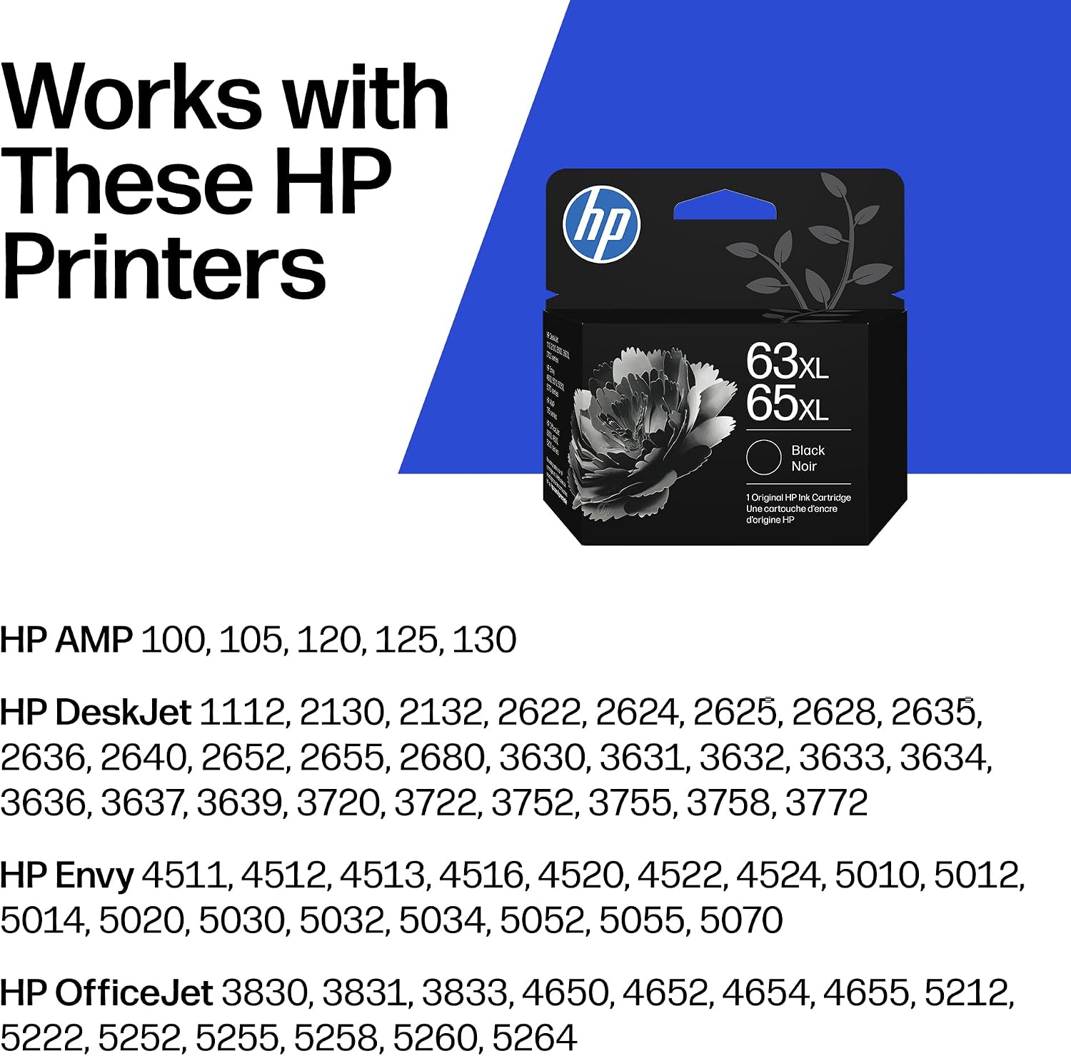 HP 63XL/65XL Black High-Yield Ink Cartridge (Replaces Both 63XL & 65XL) | Works with AMP; DeskJet 1100, 2100, 2600, 3600; Envy 4500, 5000; OfficeJet 3800, 4600, 5200 Series | B7RT5AN