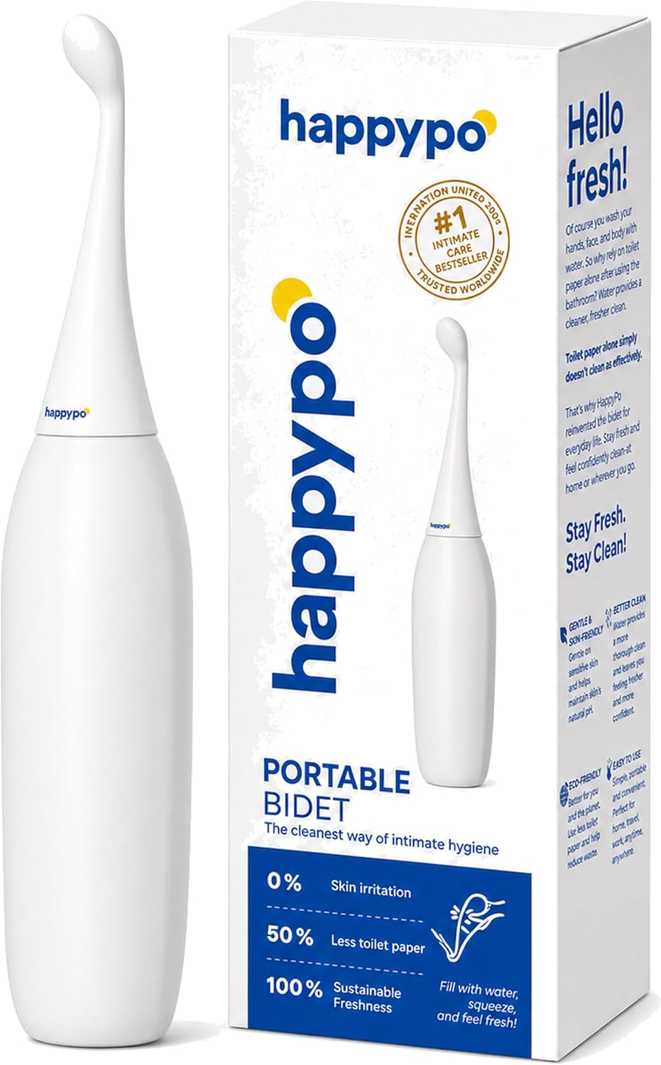 HappyPo The Original Butt Shower - Portable Bidet - The Easy-Bidet 2.0 Replaces Wet Wipes and Shower Toilet - Portable Bum Spray for Travel - Dark Blue
