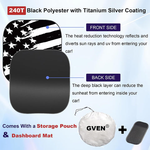 Gven Windshield Sun Shade for Car 2-Piece Foldable Sunshade for Front Windows, Blocks UV Rays, Automotive Interior Sun Protection Car Summer Accessories（US Flag,S）