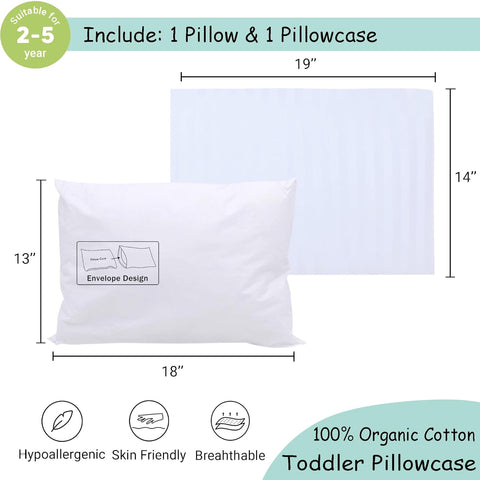 ZPECC Toddler Pillow with Pillowcase - 13x18 Organic Cotton Hypoallergenic Kids Pillow, Baby Essentials for Travel Crib Daycare Stroller (Intended for Age 2 and up) White Stripe