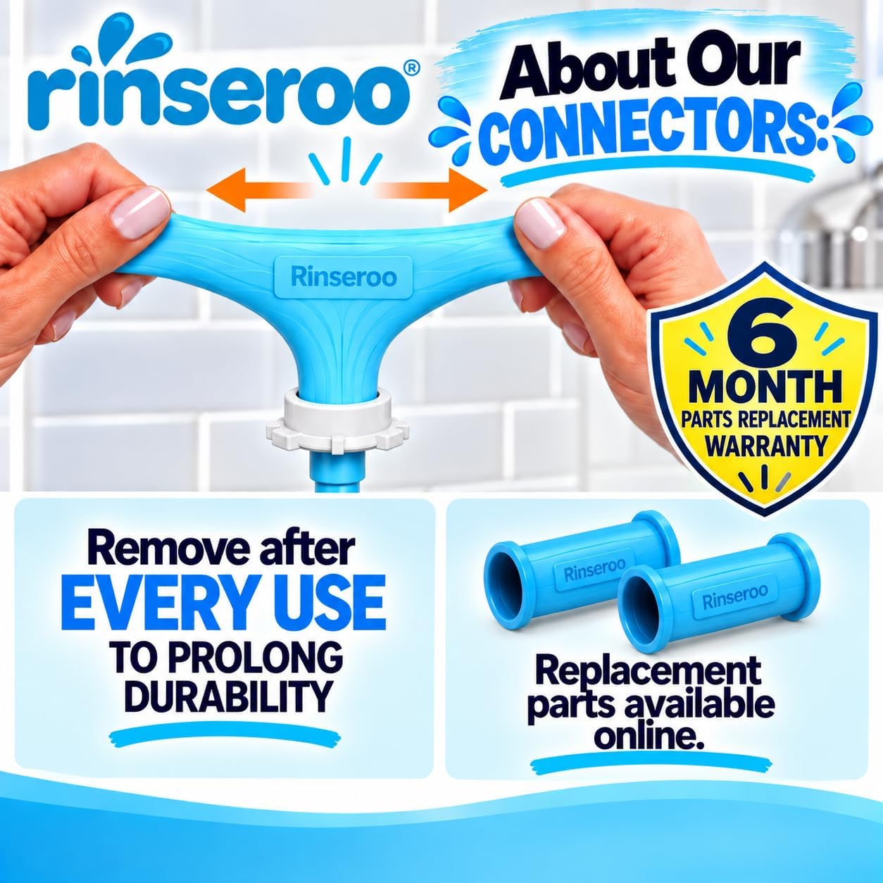 Rinseroo: Slip-On Tub Hose – As Seen on Shark Tank – 5ft Flex Bathtub Faucet Sprayer – Easy Rinse for Pets, Hair & Cleaning – No Installation Needed – Fits Faucets Up to 3” Wide – Mess-Free & Portable