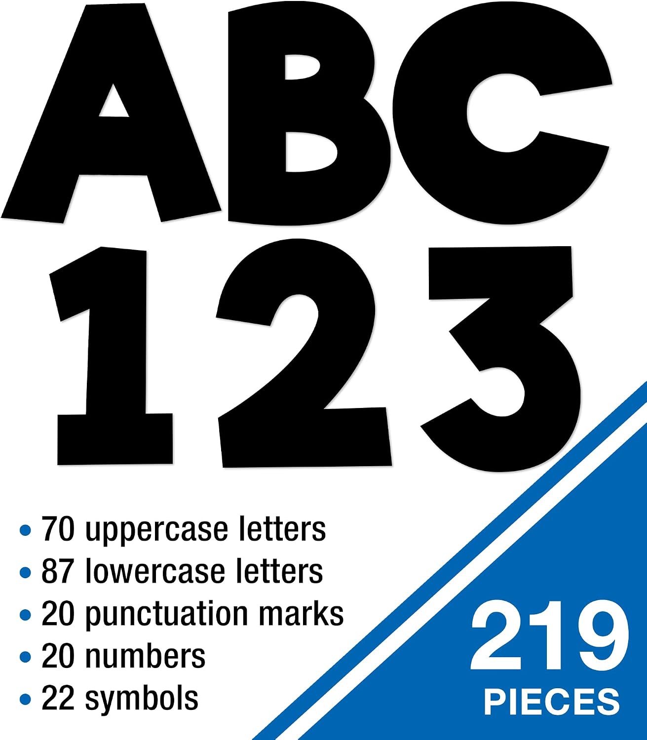 Carson Dellosa 219-Piece Black Cutout Letters, 4" Upper and Lowercase Alphabet, Numbers, Punctuation, and Symbols for Bulletin Board, Posterboard, Party, and Classroom Decor