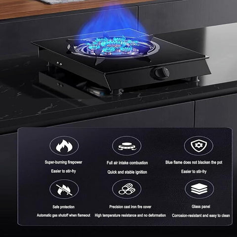 Indoor Portable Gas Stove - Single Burner Gas Hob Table Top, Electronic Ignition Multi-level Adjustment Gas Ranges, Tempered Glass Camping Stove, for Caravan Black Freestanding Cooktop Outdoor(A-3.6KW