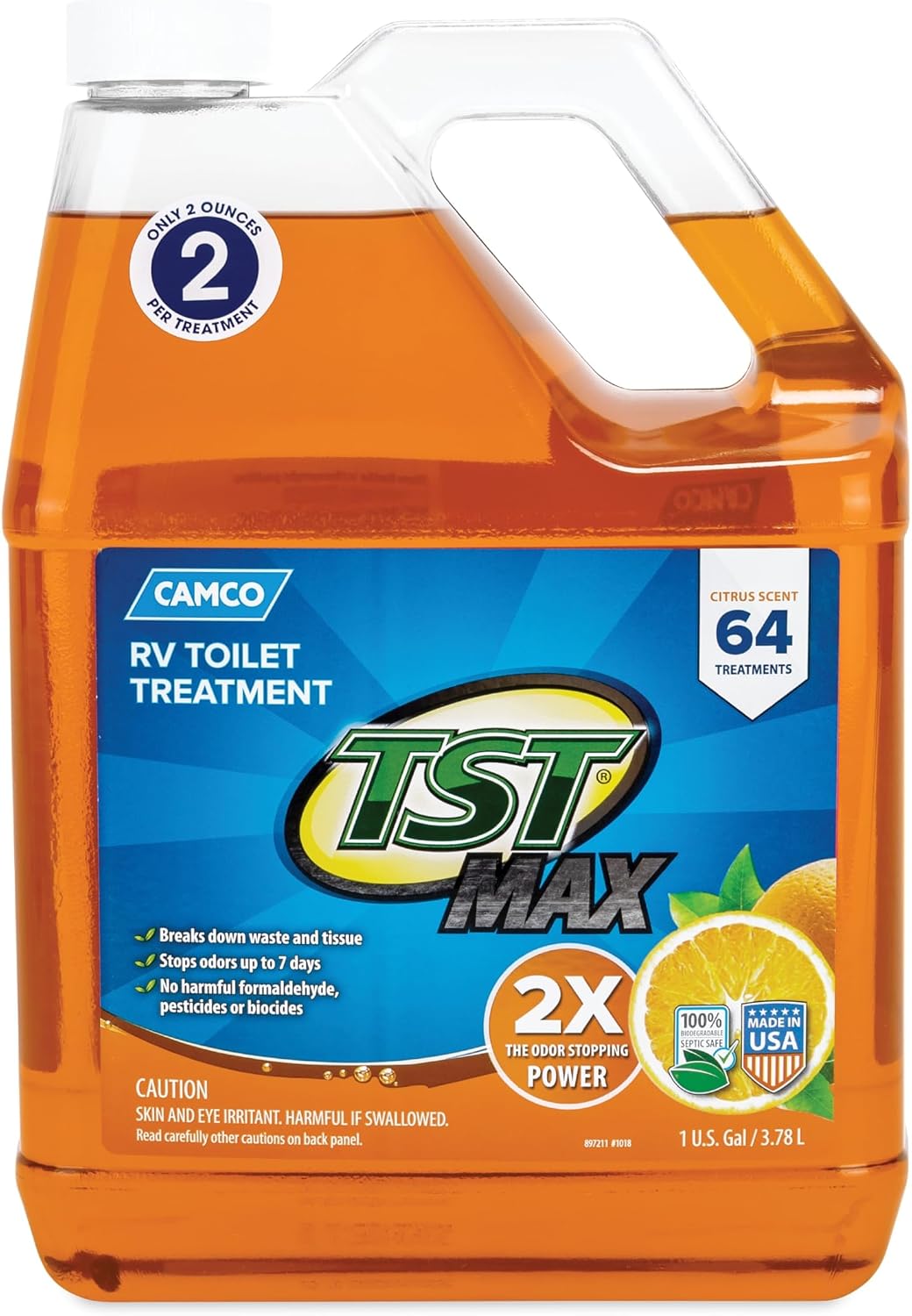 Camco TST MAX RV Toilet Treatment 1 Gallon - Orange Scent - Made in the USA