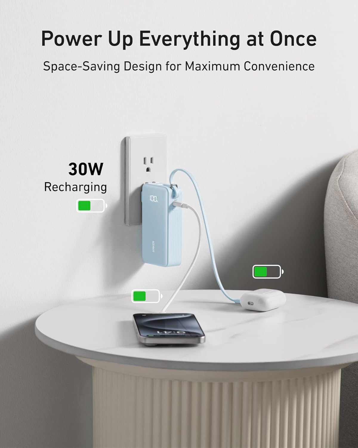 Anker Nano 3-in-1 Portable Charger,10,000mAh 30W Travel Power Bank