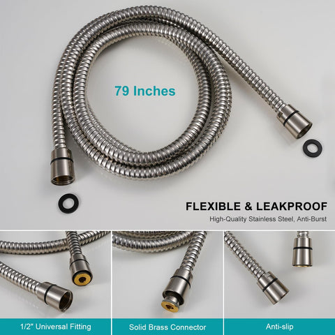 GwernKB Brushed Nickel Shower Heads Handheld with On Off Switch,8-Mode High Pressure Shower Wand with 79In Stainless Steel Hose&Bracket PLUS Low-Reach Adhesive Wall Mount Holder for Kids&Elderly