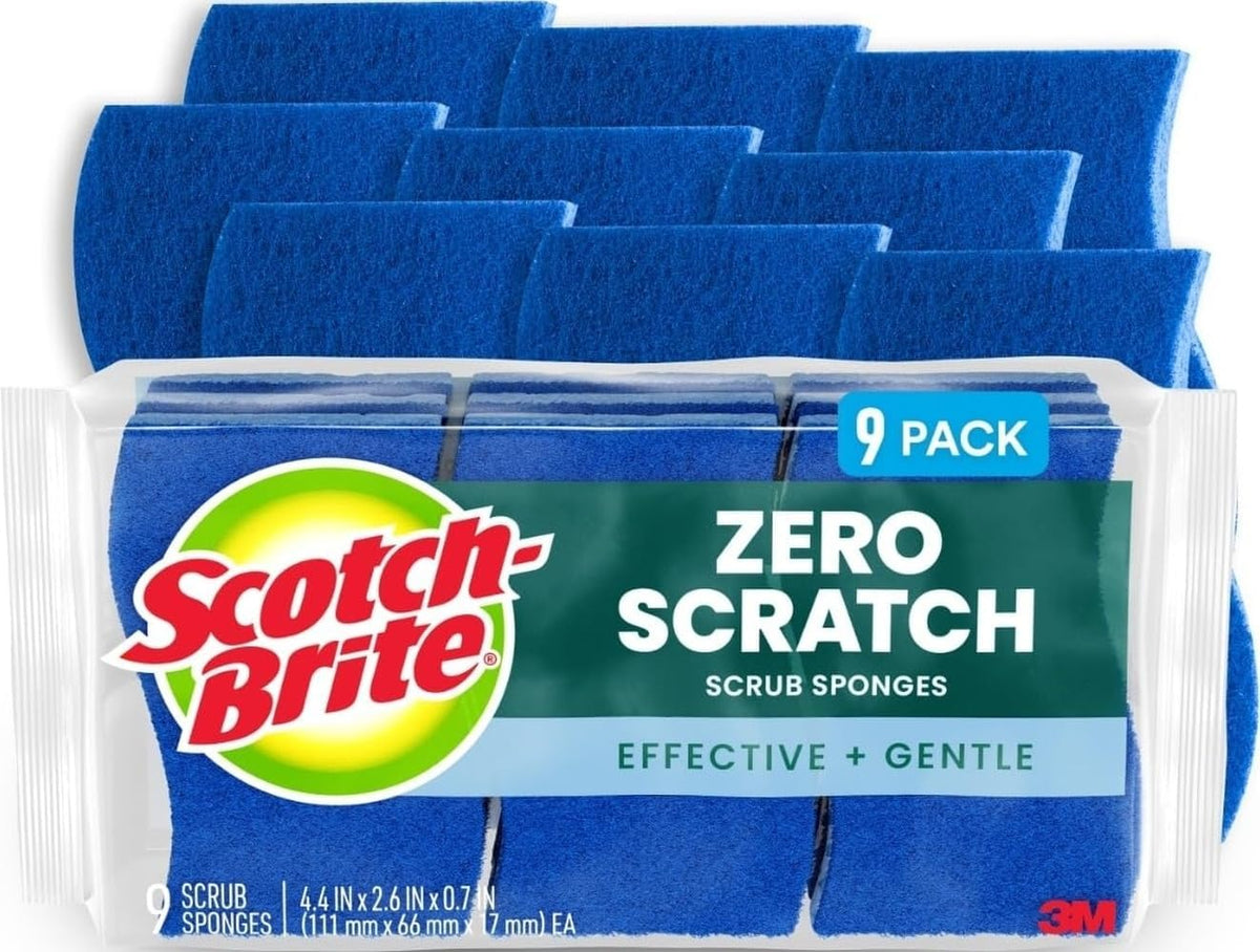 Scotch-Brite Zero Scratch Scrub Sponge, 9 Pack