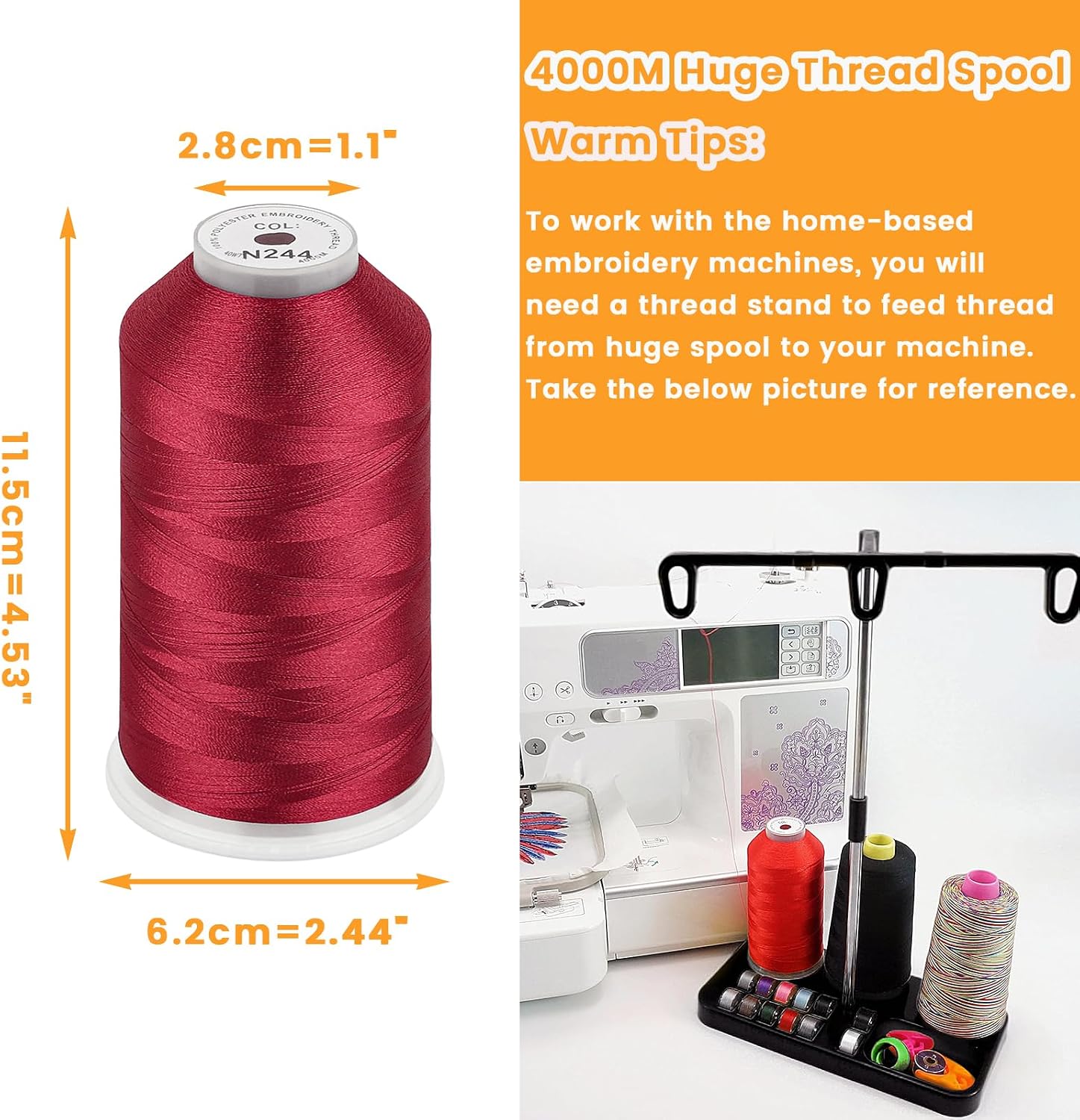 New brothread Huge Spool Embroidery Thread - Cardinal Red Fits Janome Color