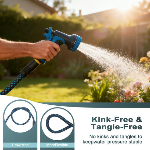 Garden Hose 50ft, Non-Expanding Water Hose Ultra Lightweight, Kink-Free Flexible Hose with 10-Pattern Nozzle, Durable & Abrasion Resistant Outdoor Hose for Yard, Lawn, Marine, RV, and Car Wash (50 FT)