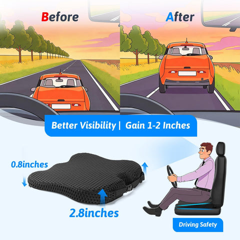 Wedge Car Seat Cushion for Driving for Better Visibility & Sciatica Relief