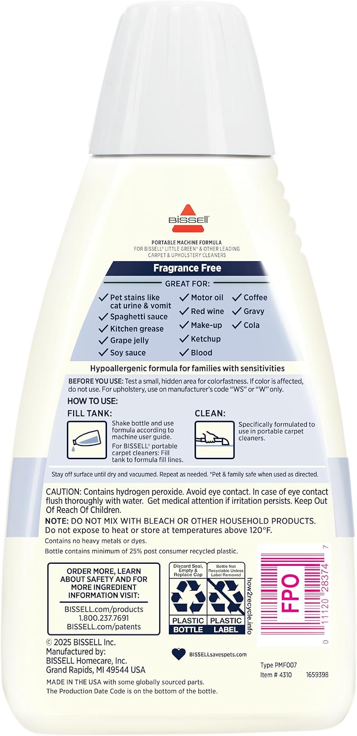 Bissell Little Green PET OXY Spot & Stain Free & Clear Portable Deep Cleaner Formula, 32 fl. oz, 4310
