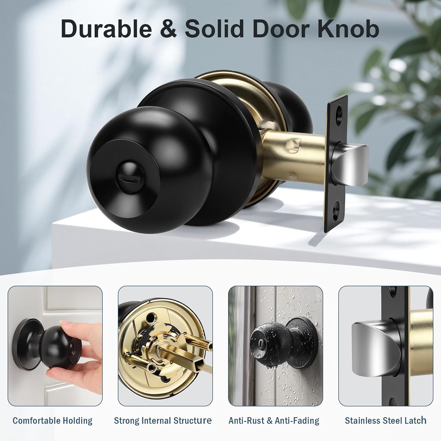 KNOBWELL 10 Pack Matte Black Privacy Door Knob, Interior Bedroom Bathroom Door Knobs with Lock