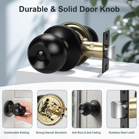 KNOBWELL 10 Pack Matte Black Privacy Door Knob, Interior Bedroom Bathroom Door Knobs with Lock